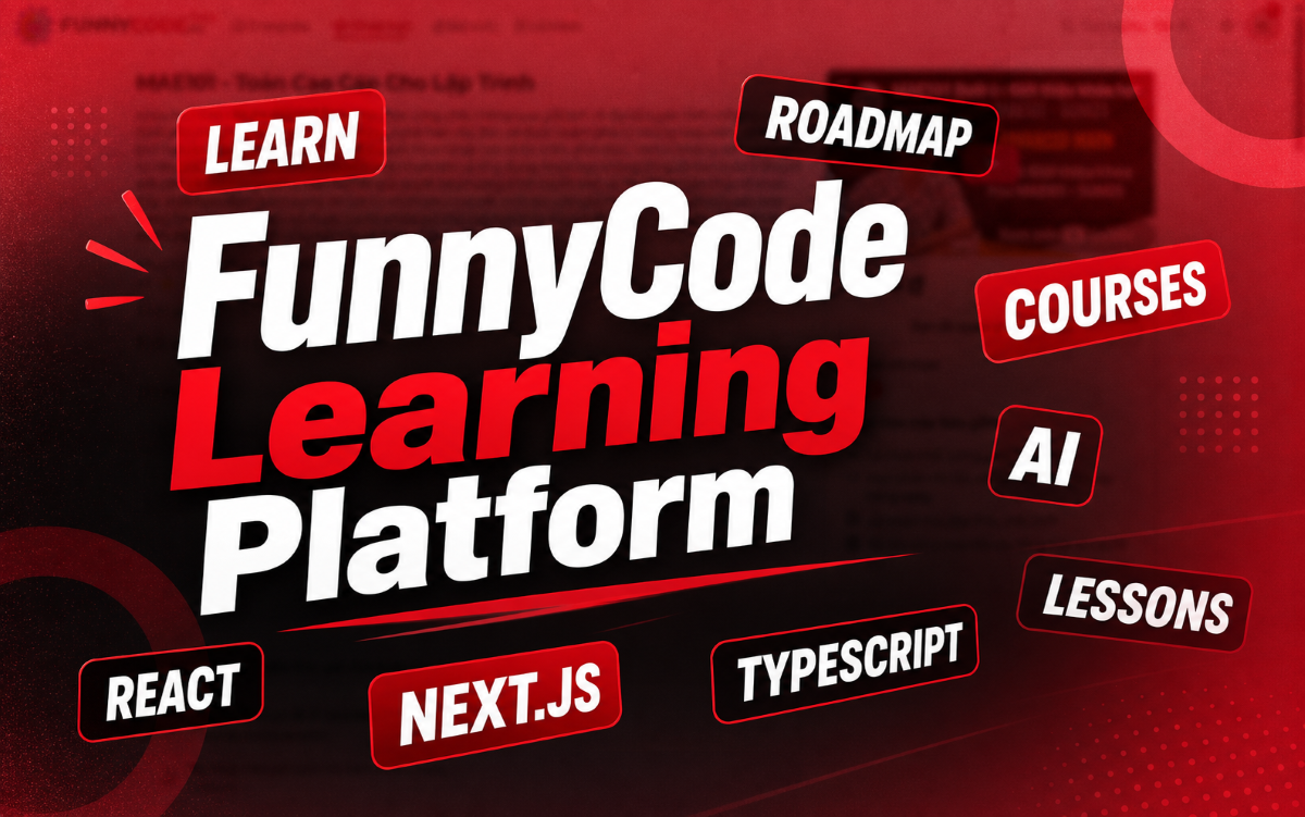 FunnyCode Learning Platform cover with bold red typography and learning technology keywords
