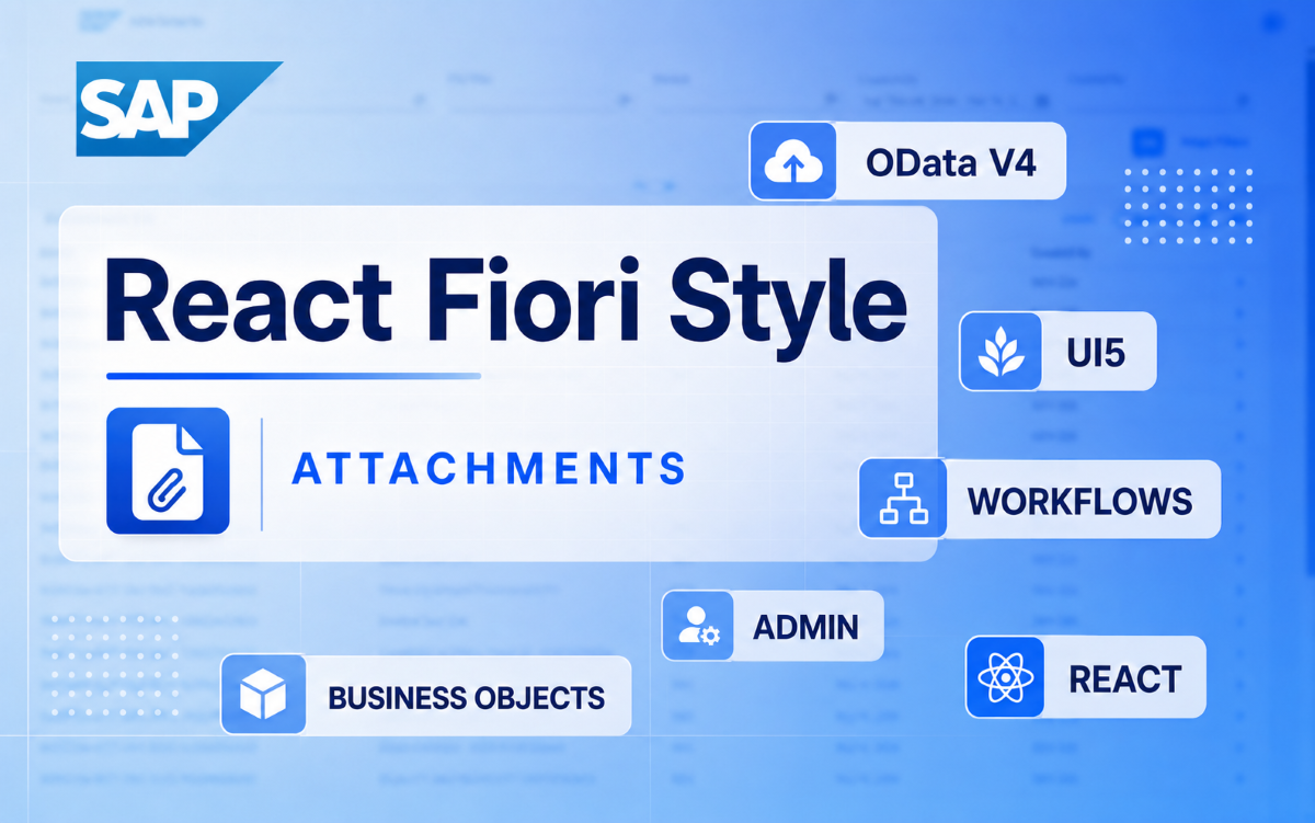 React Fiori Style cover with blue SAP-inspired typography and enterprise workflow keywords